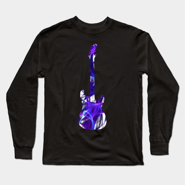 Purple Flame Guitar Silhouette on White Long Sleeve T-Shirt by gkillerb